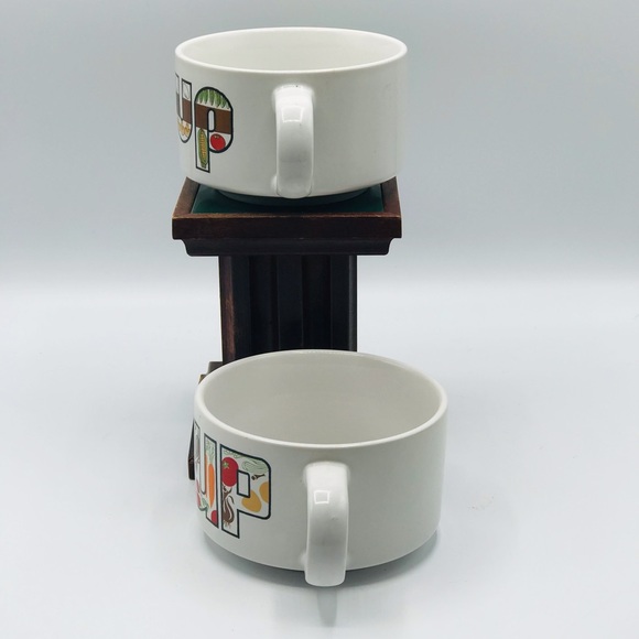 Vintage 1970’s set of 2 retro ceramic soup mugs, cups with handle. - Picture 9 of 9